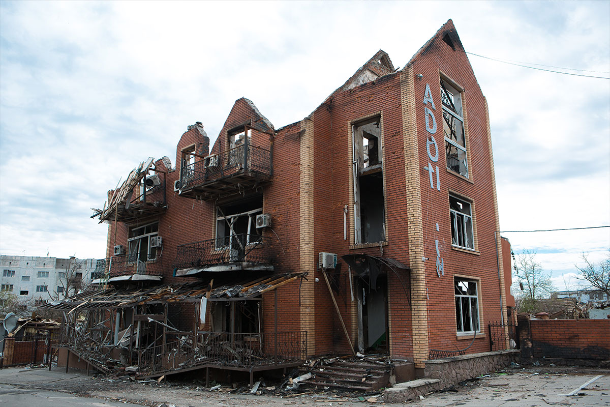 MAKAROV UKRAINE APRIL 27 2022 War of Russia against Ukraine. Ruins of the building of the maternity hospital destroyed by Russian air bombs